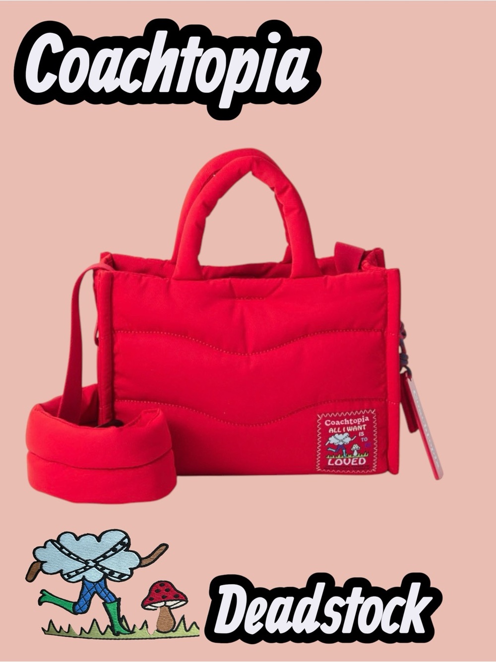 NWT! Coachtopia Loop Mini Puffy Tote - Rosebud Red CT385